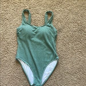 Green Textured Ribbed One-Piece Swimsuit
